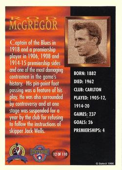 1996 Select AFL Hall of Fame #12 Rod McGregor Back